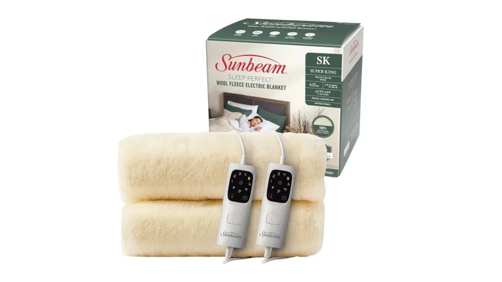 Sunbeam Sleep Perfect Wool Fleece Electric Blanket in White