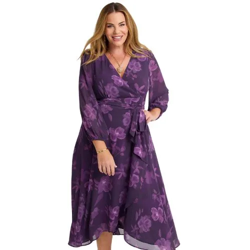 Amelie Pansy Chiffon Cocktail Dress in Inkberry