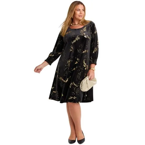 Taking Shape Gold Foil Cocktail Tunic Dress in black/gold