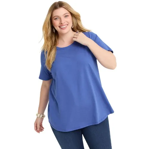 Good Earth Australian Cotton Crew Neck T-shirt in Radiant Blue - plus size capsule wardrobe