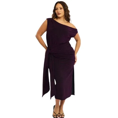You & All Purple Metallic Maxi Dress One Shoulder