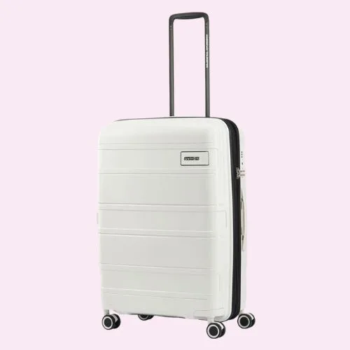 American Tourister Light Max 69cm Spinner Suitcase in Off-White - Best EOFY sales