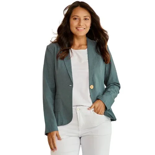 Birdsnest Cotton Linen Blazer - Lagoon - plus size workwear