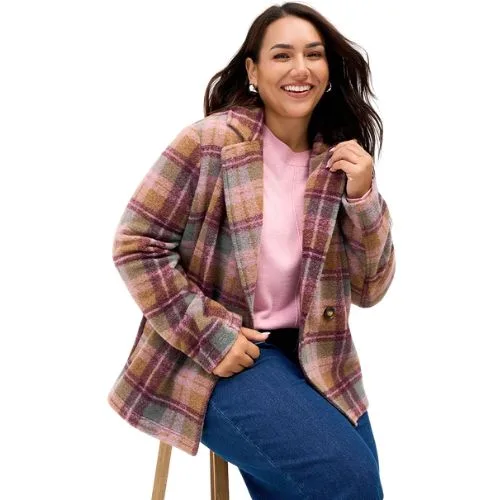 Suzanne Grace Brushed Check Coat - berry - plus size workwear