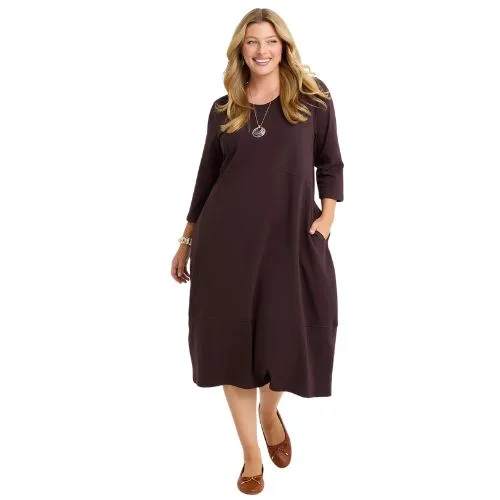 Taking Shape Cotton Talia Tulip Dress in Chocolate Plum - plus size workwear