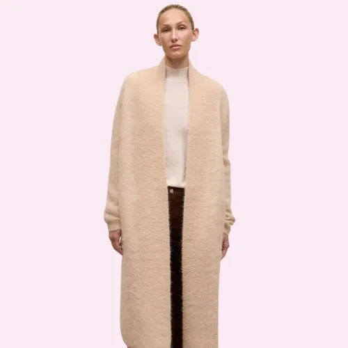 Trenery Brushed Alpaca Longline Cardigan in Oat Marle - Best EOFY sales