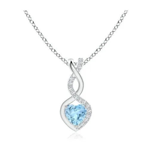Angara Heart-Shaped Aquamarine Infinity Pendant with Diamond Accents