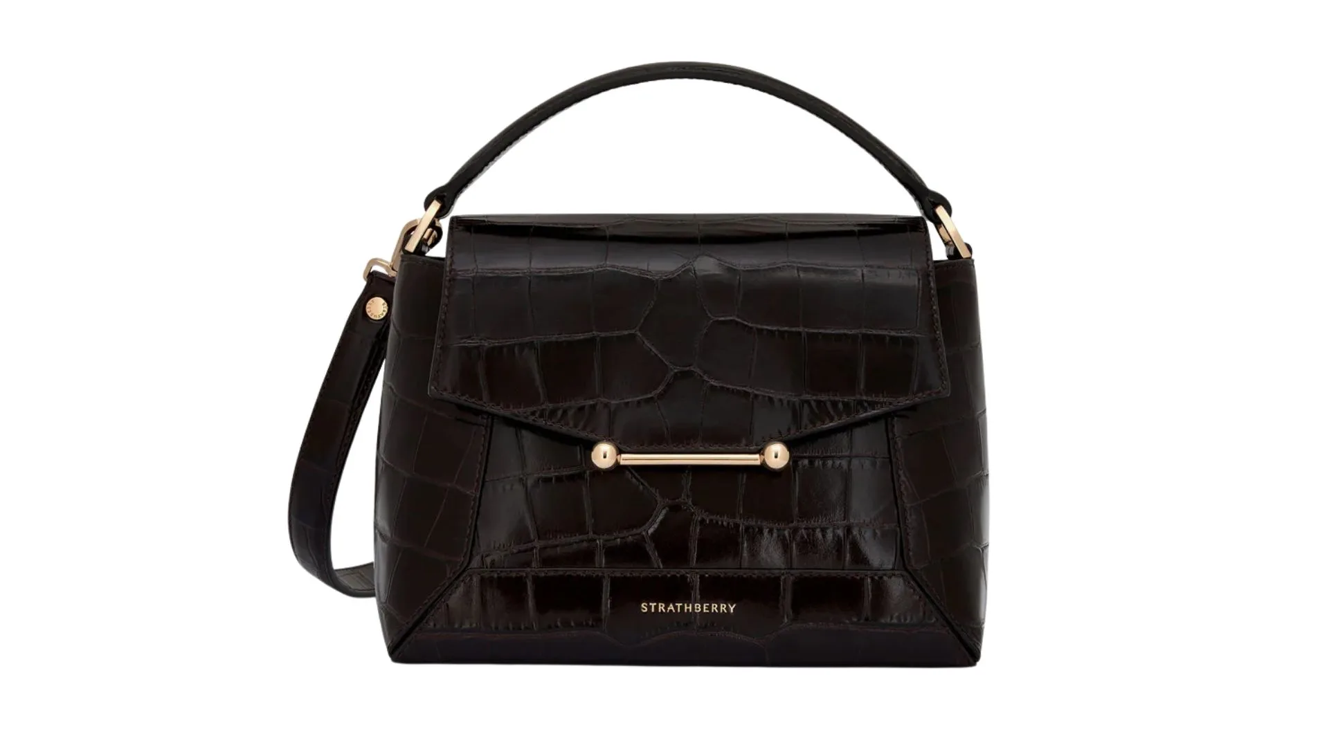 Strathberry Mosaic Bag - Croc-Embossed Mahogany