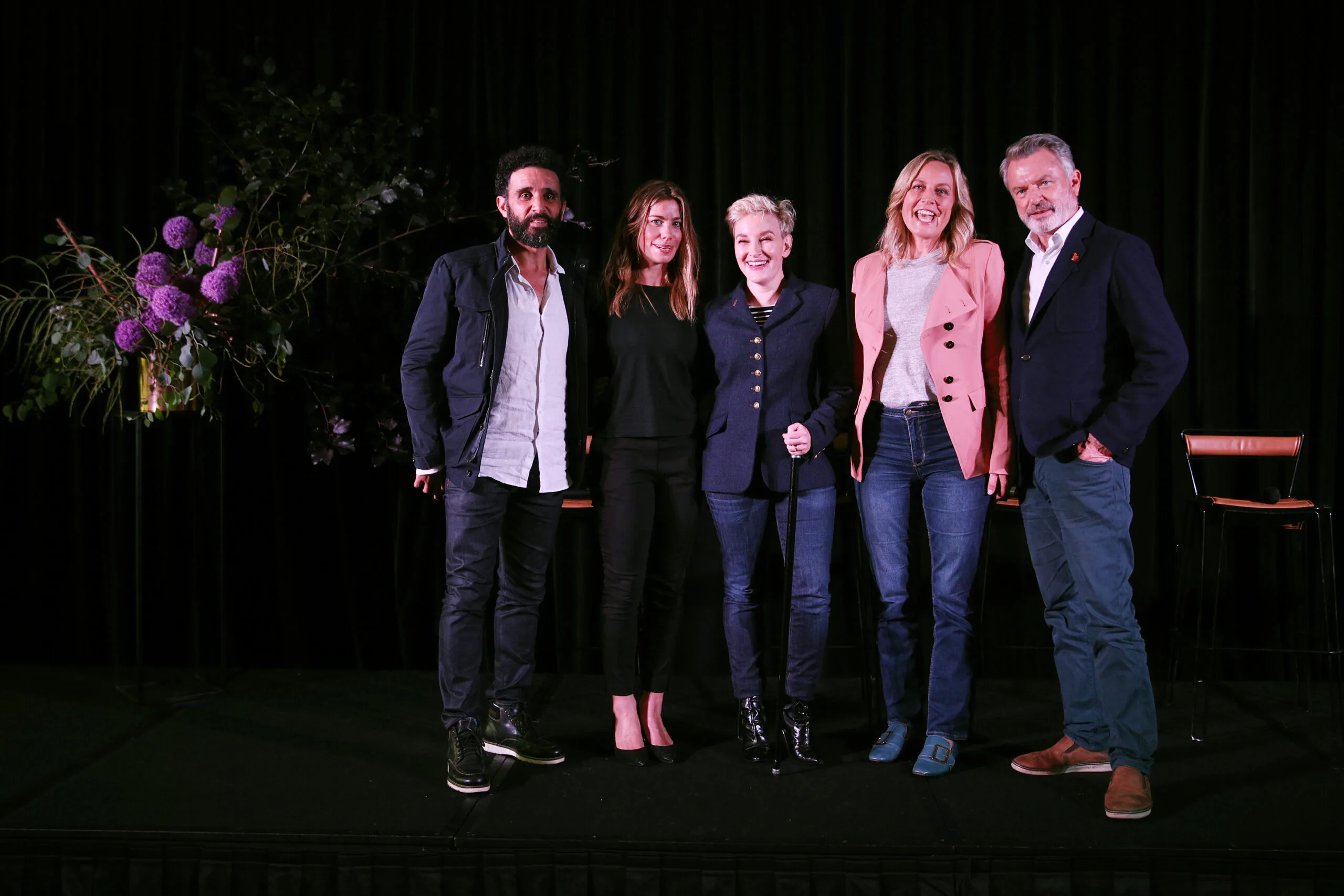 Hazem Shammas, Brooke Satchwell, Kate Mulvany, Marta Dusseldorp and Sam Neill pose during the cast announcement of Foxtel's new original crime drama series "The Twelve" on November 25, 2021 in Sydney, Australia. (Photo by Don Arnold/WireImage)