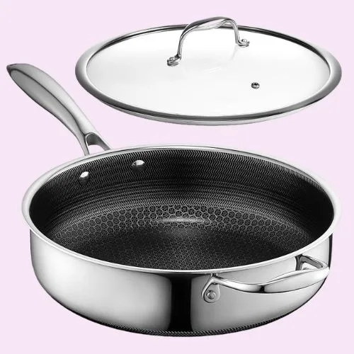 HexClad Hybrid Nonstick 3.3-Litre Deep Saut&eacute; Pan with Tempered Glass Lid