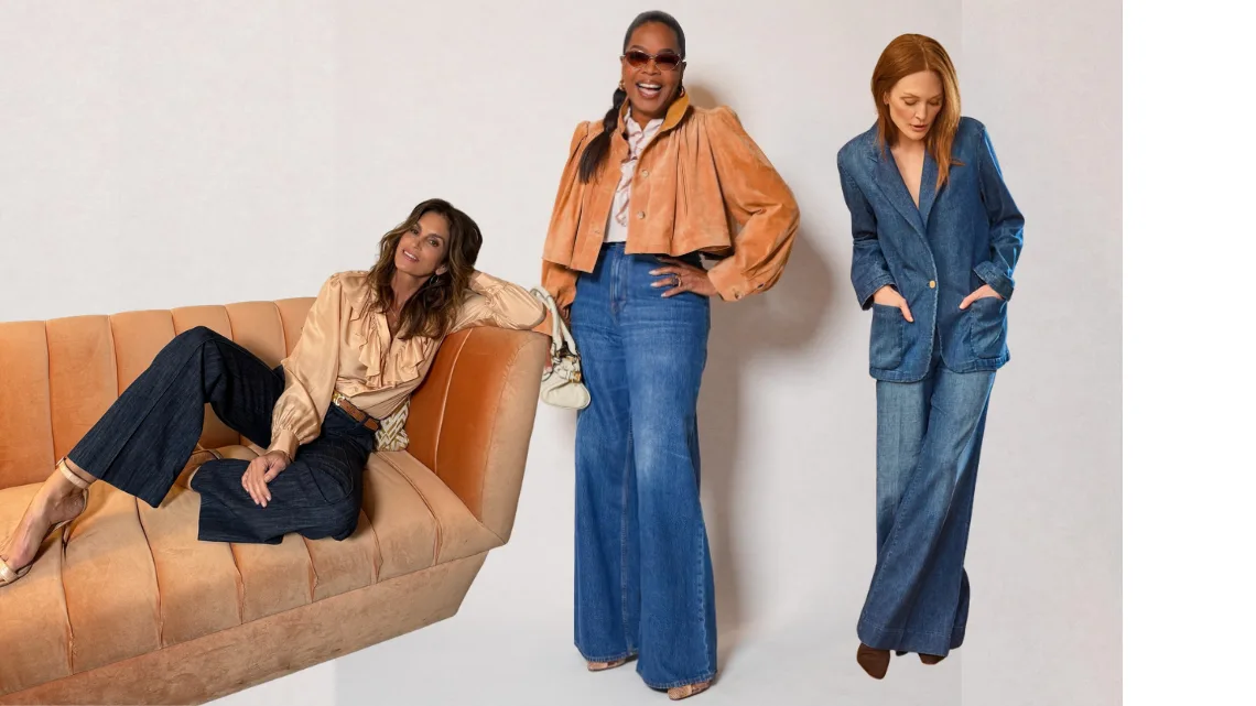 celebrities wearing wide leg jeans