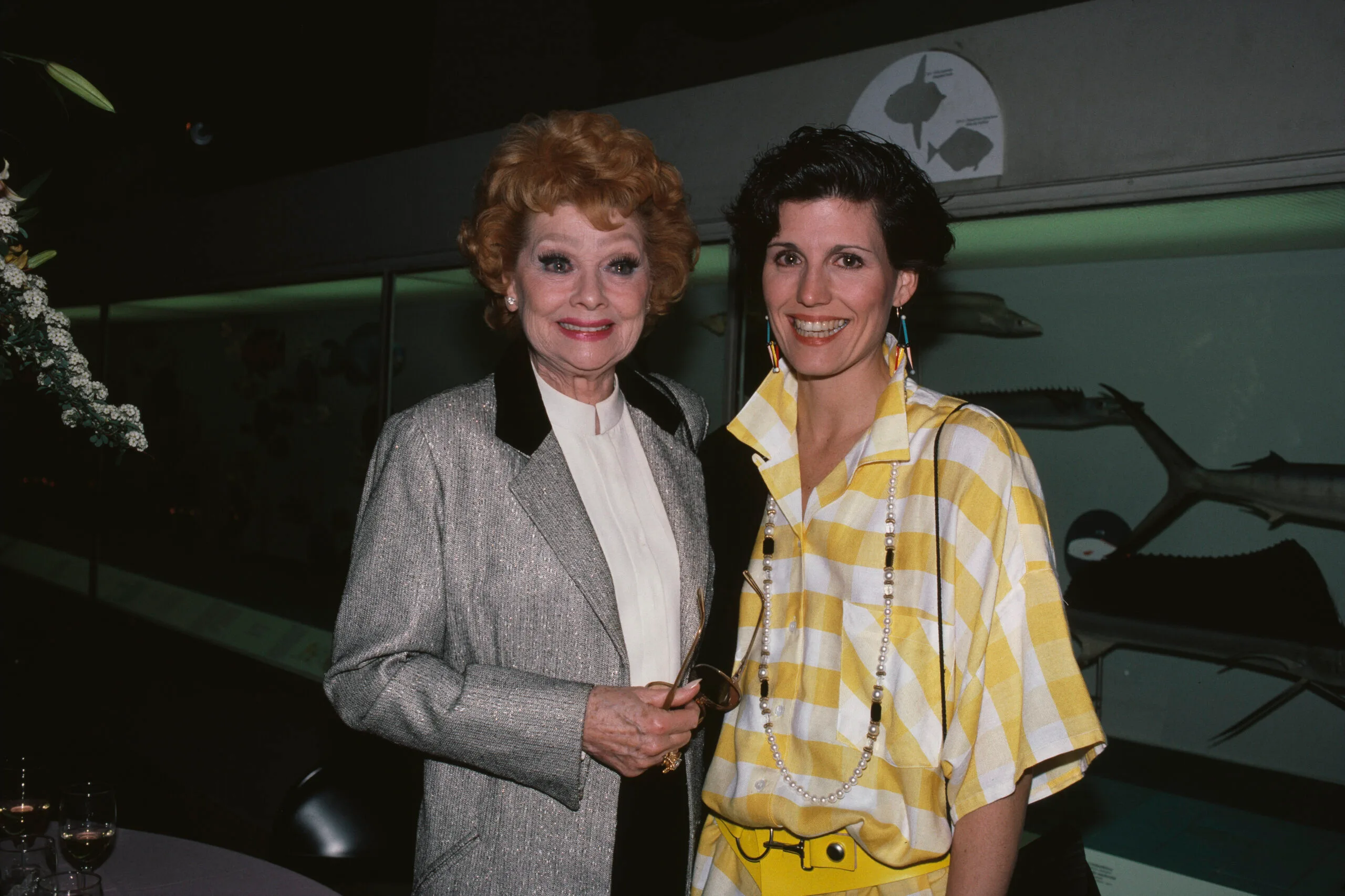 American actress and comedian Lucille Ball (1911 - 1989) with her daughter Lucie Arnaz at the American Museum of Natural History in New York City, for the ABC Fall Line-Up Show, USA, May 1986.   (Photo by Vinnie Zuffante/Getty Images)
