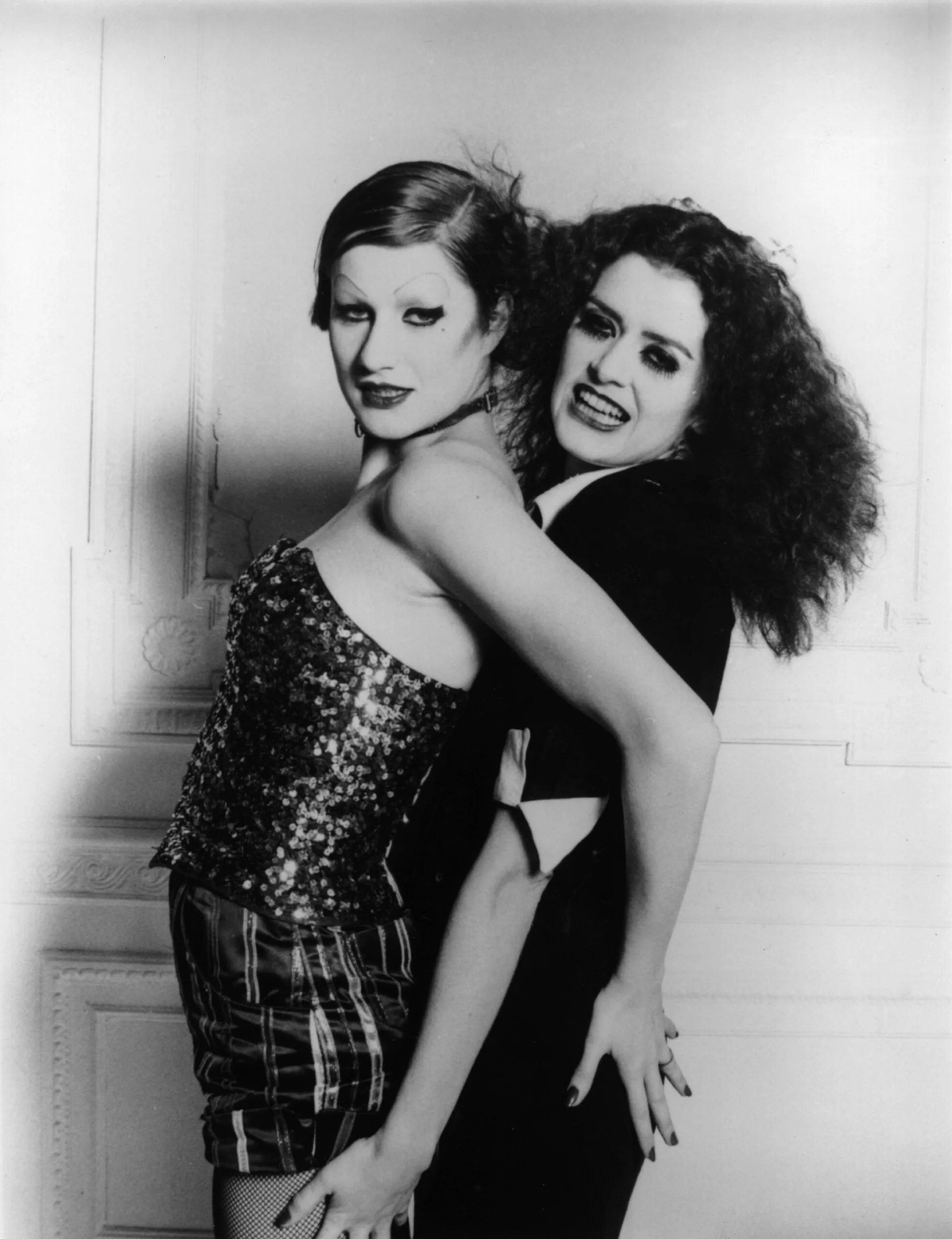 1975:  Patricia Quinn (right) and Little Nell Campbell star in the cult musical 'The Rocky Horror Picture Show', directed by Jim Sharman for 20th Century Fox.  (Photo by Evening Standard/Getty Images)