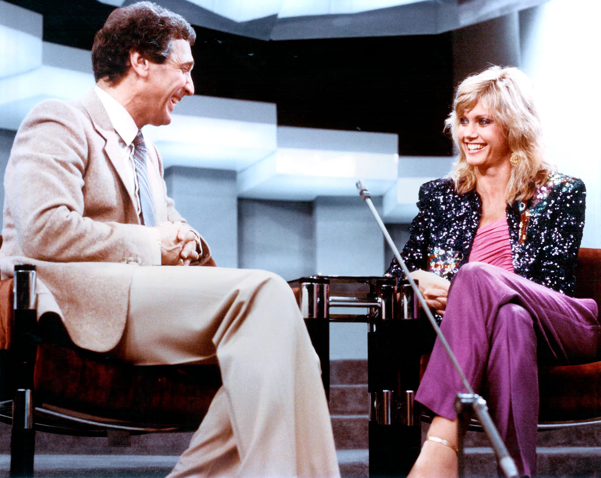 Don Lane on the set of his show with Olivia Newton John.
