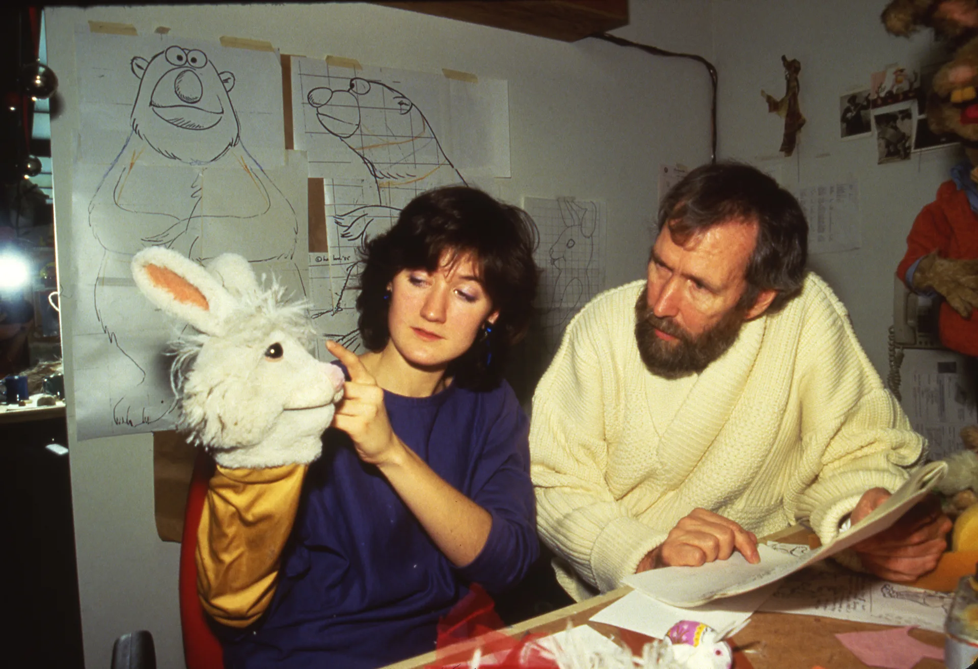 Jim and Cheryl Henson working on puppets for The Tale of the Bunny Picnic 1986. Directors: Jim Henson, David G Hiller / © The Jim Henson Company.