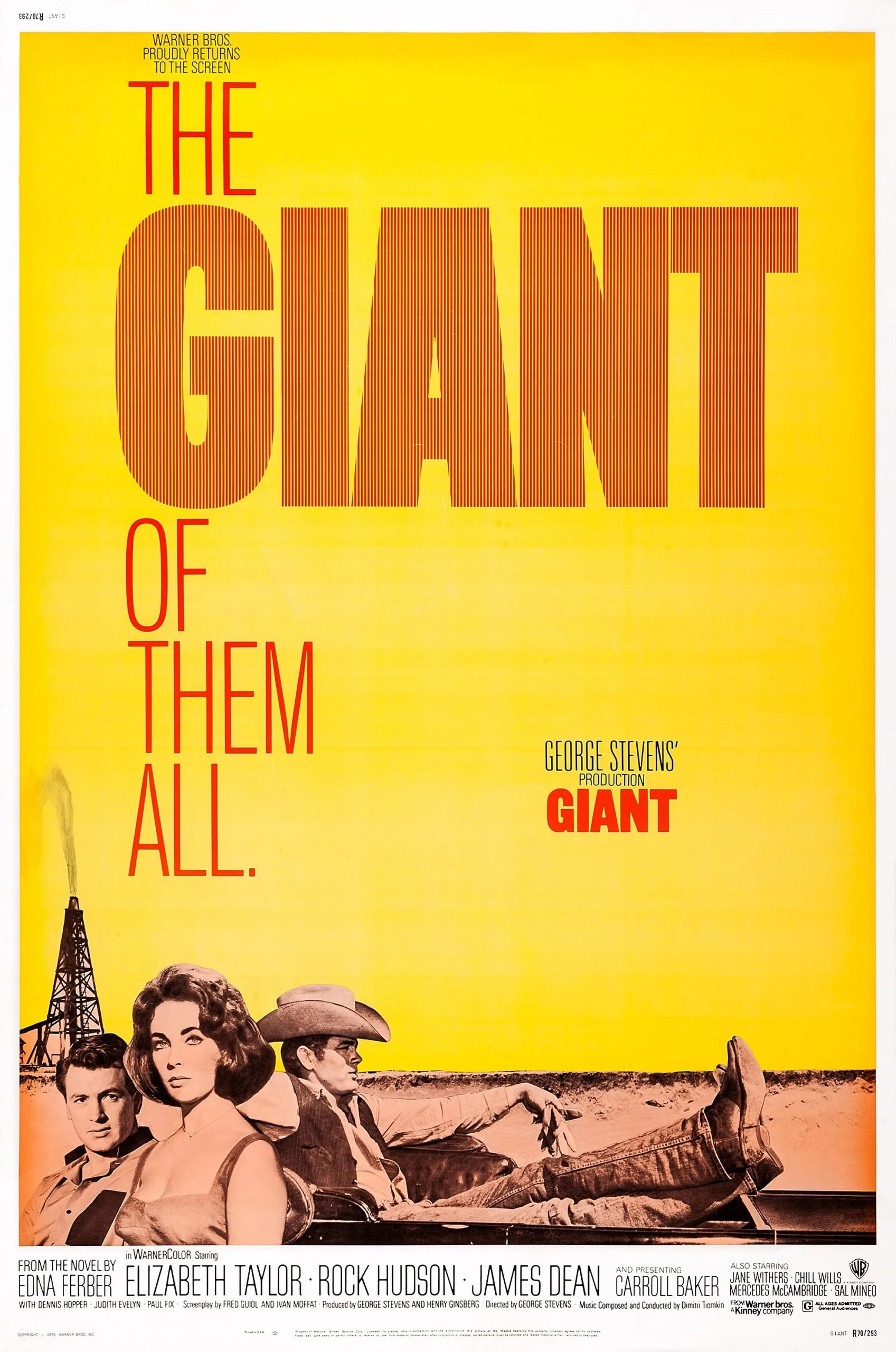 Giant, poster, l-r: Rock Hudson, Elizabeth Taylor, James Dean on poster art, 1956. (Photo by LMPC via Getty Images)