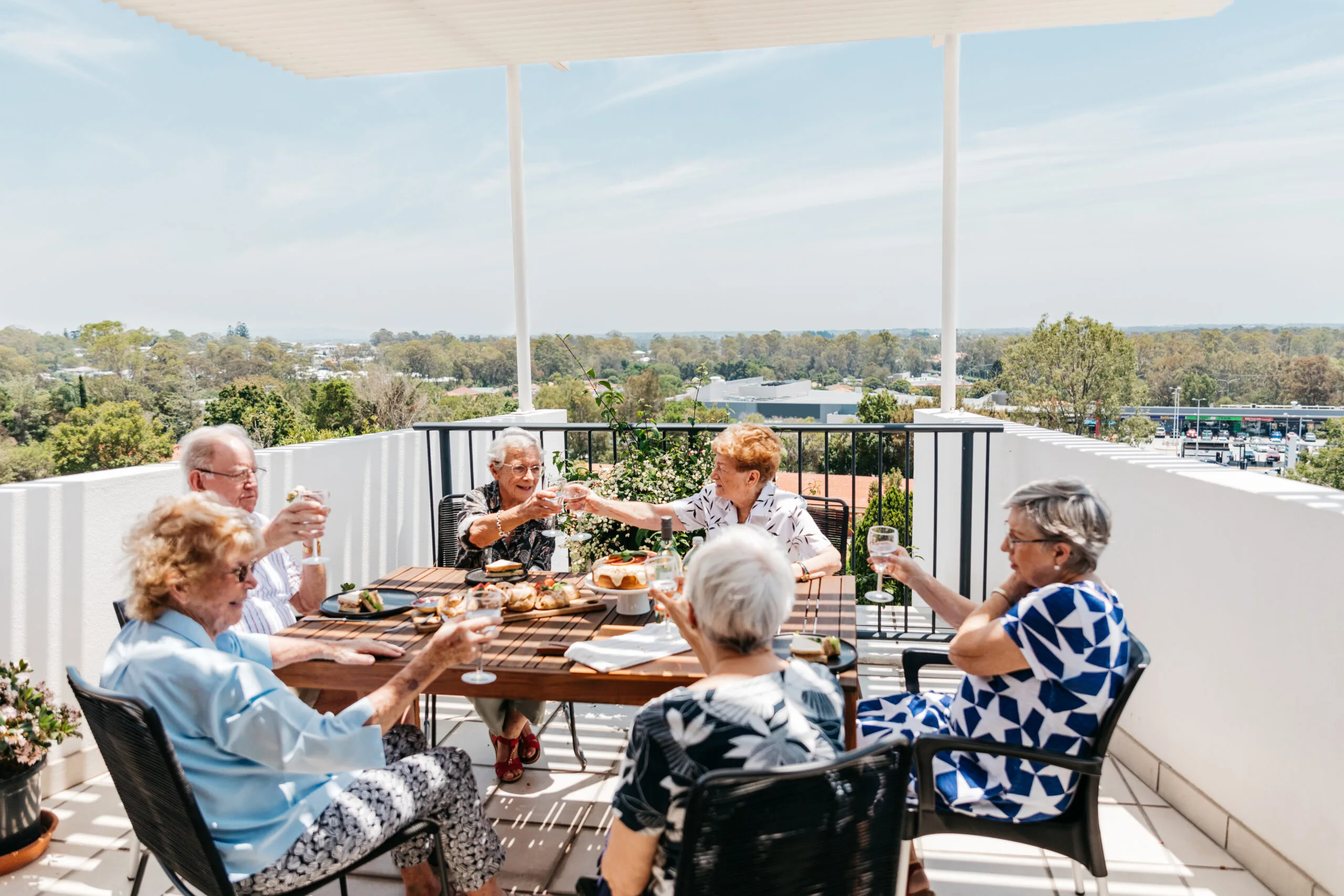 retirees cheersing