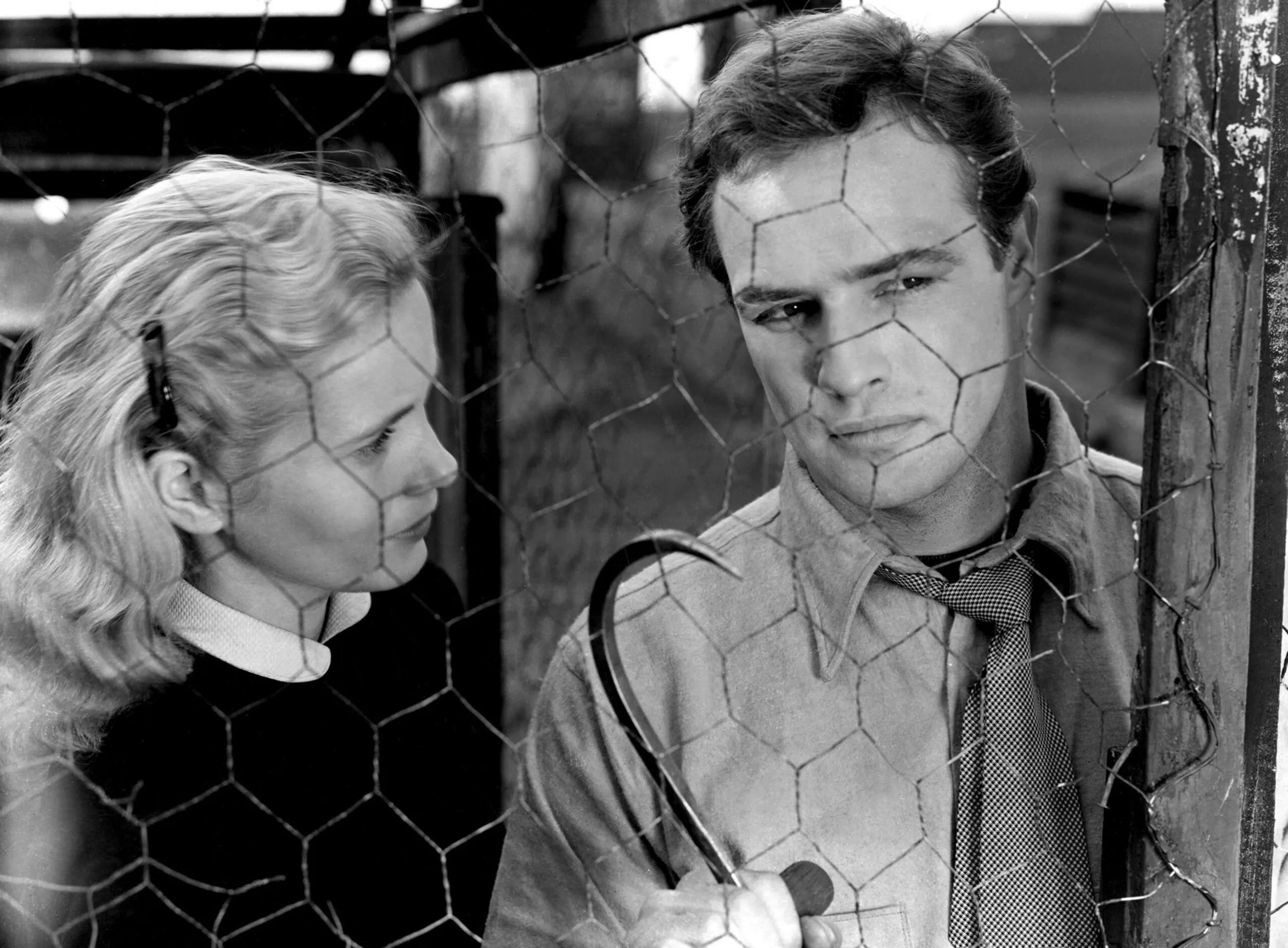 American actors Eva Marie Saint and Marlon Brando on the set of Waterfront, directed by Elia Kazan. (Photo by Columbia Pictures/Sunset Boulevard/Corbis via Getty Images)