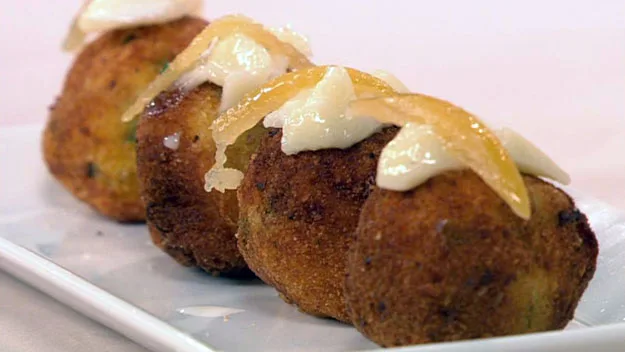 Salt cod fritters with preserved lemon aioli