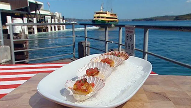 Barbecue seared scallops with sauce vierge