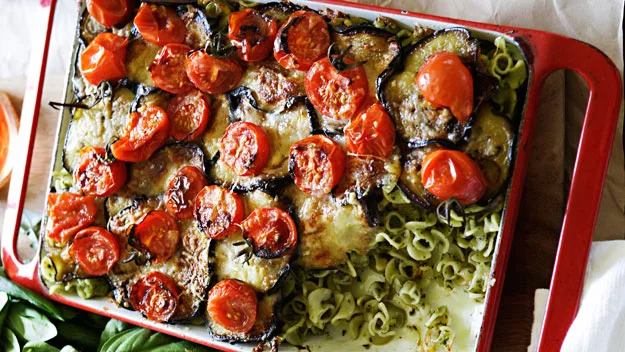 Eggplant and pesto baked pasta