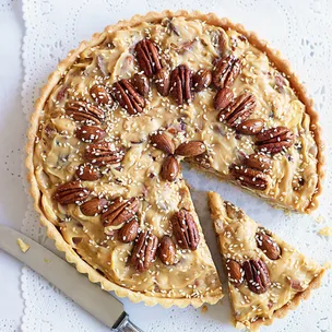 Julie Goodwin sweetened condensed milk tart topped with nuts