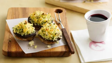 Anchovy and goat’s cheese baked mushrooms