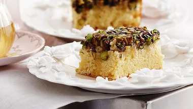Pistachio buttercake with orange honey syrup