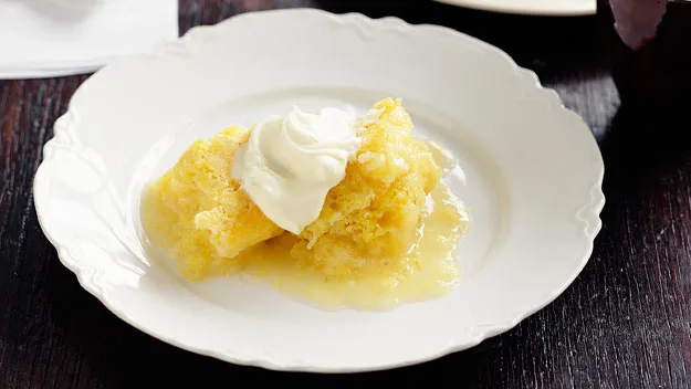 Lemon lime polenta self-saucing pudding