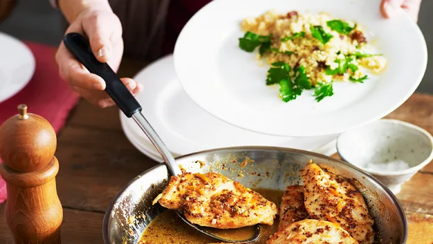 Orange mustard chicken with couscous