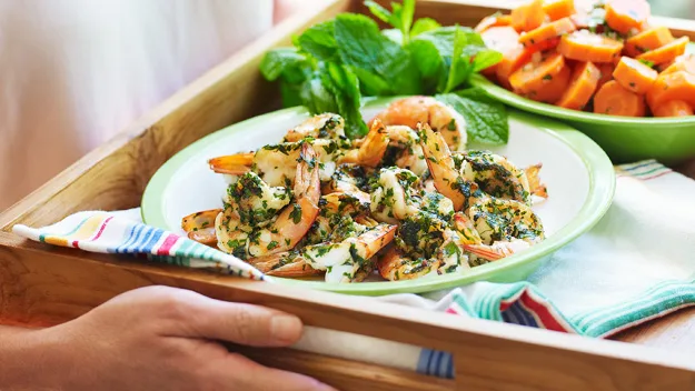 Barbecued prawns with Julie's chermoula
