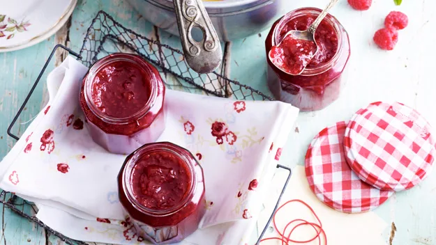 Peach, raspberry and champagne jam