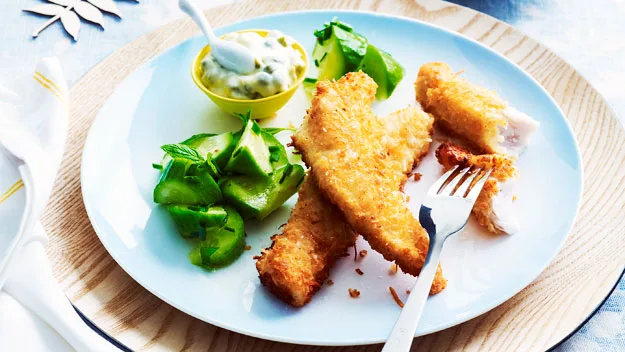 Coconut crumbed fish fillets