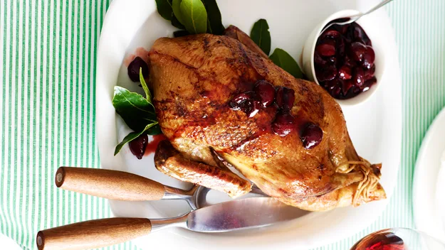 Roast duck with cherry sauce