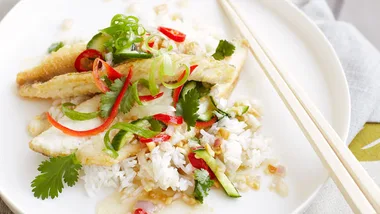 Whiting with cucumber lime dressing