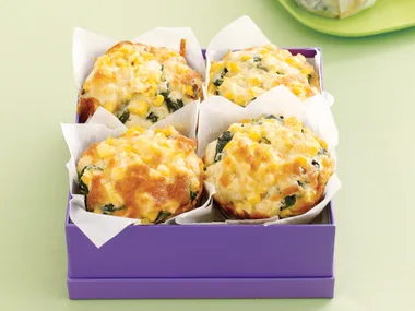 Corn, spinach and bacon muffins