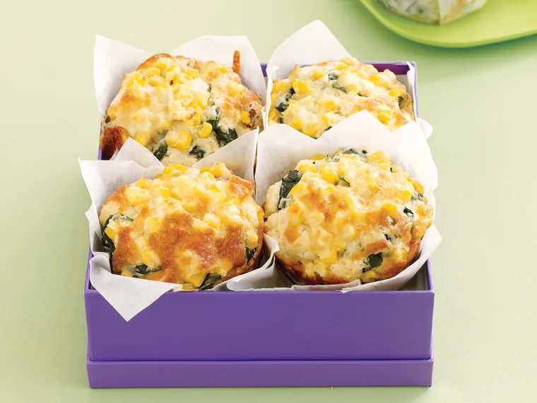 Corn, spinach and bacon muffins