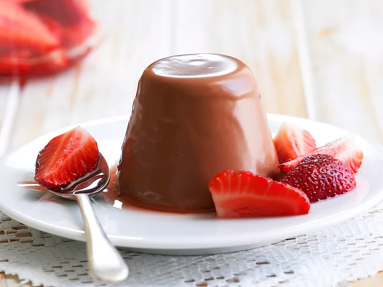 Chocolate panna cotta with strawberry salsa