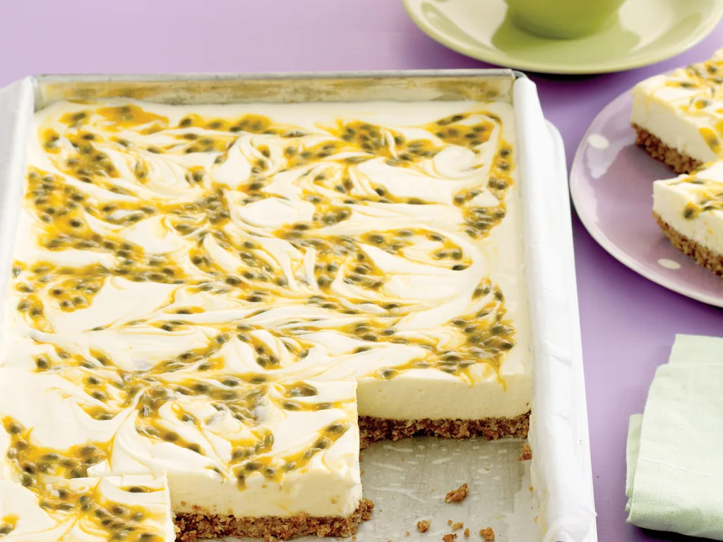 Coconut passionfruit slice