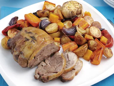 Roast lamb and vegetables