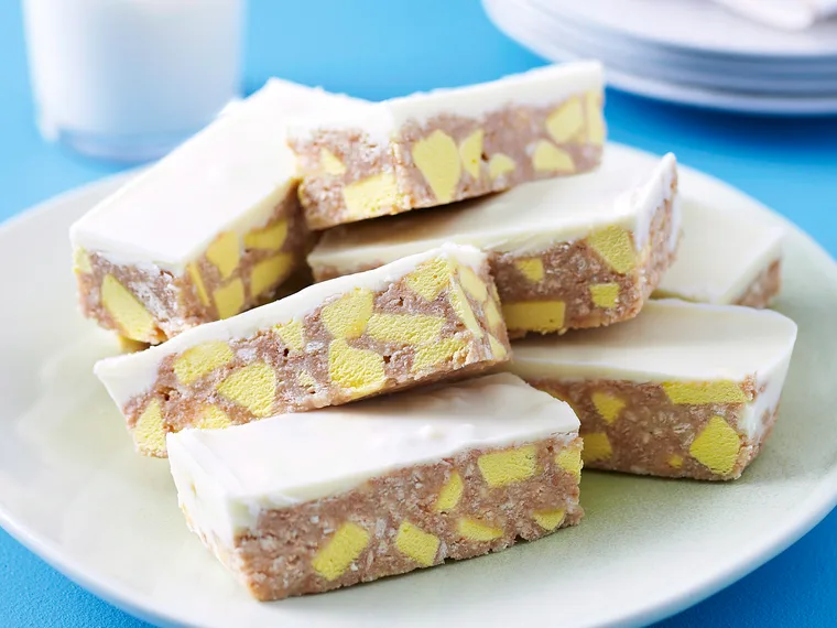 White chocolate banana slice