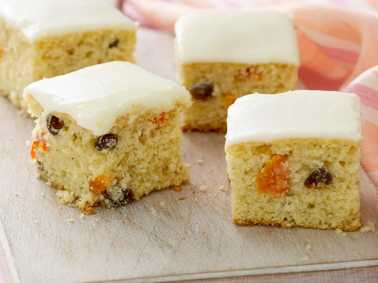 Apricot and sultana slice with lemon icing