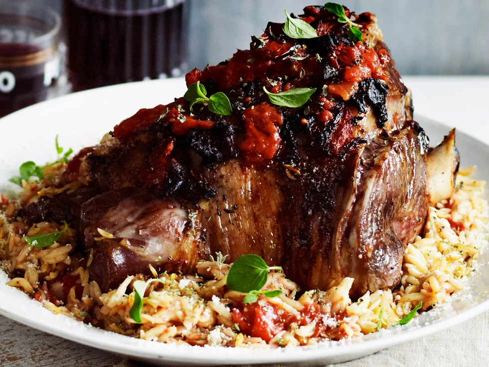 Greek-style roast lamb with pasta