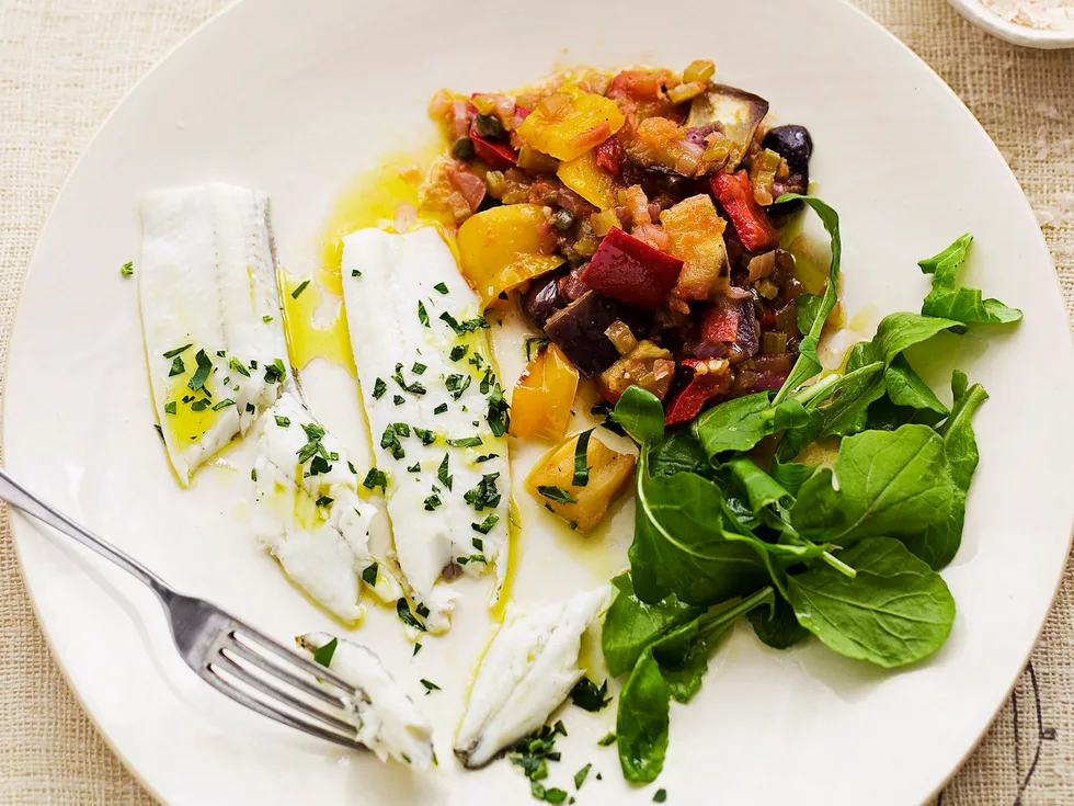 Grilled garfish with caponata