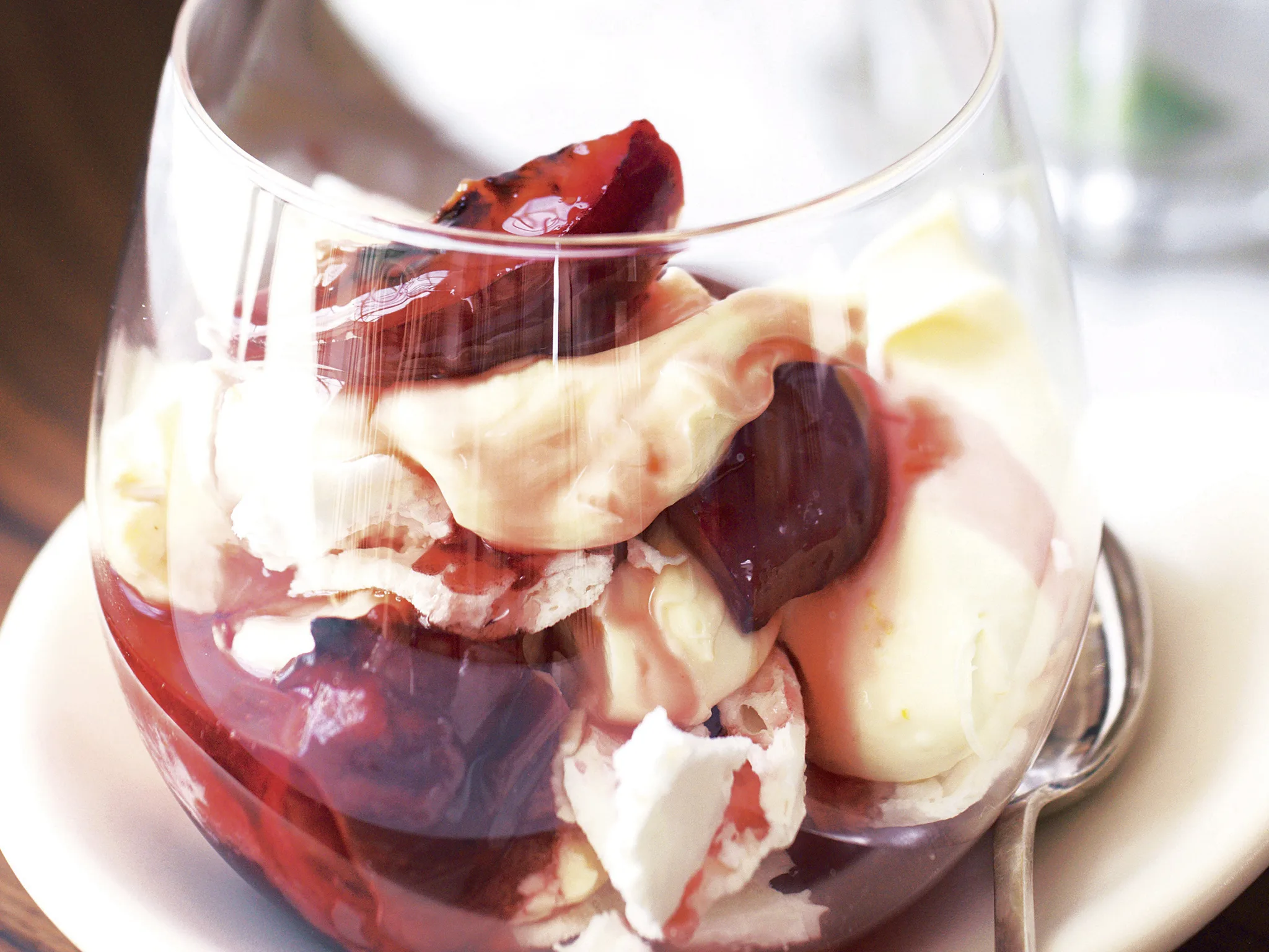 GRILLED PLUMS WITH MERINGUES AND ORANGE CREAM