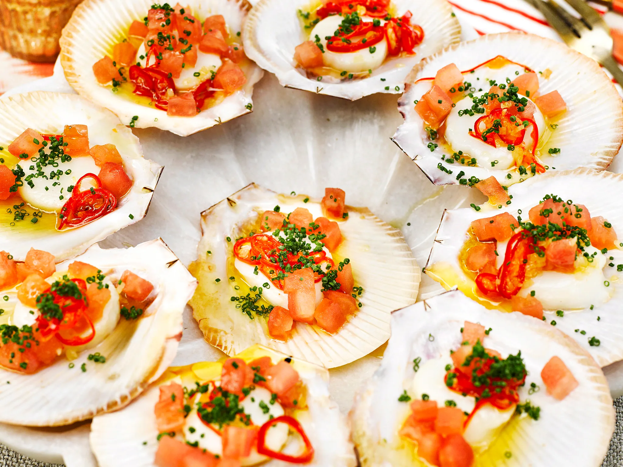 Scallops with tomato and chilli