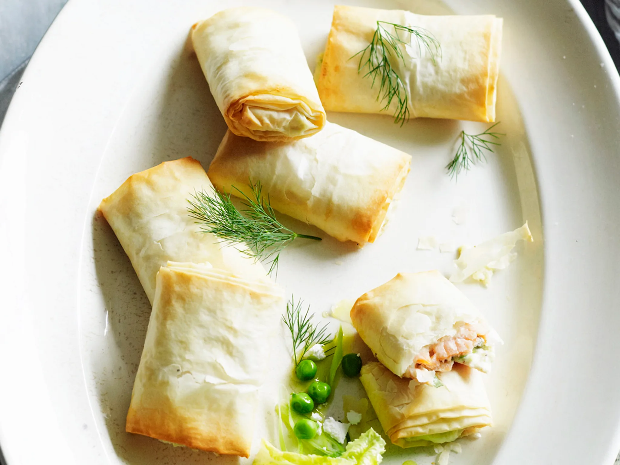 Smoked salmon and ricotta filo hand pies