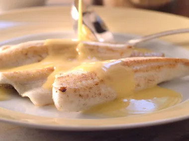 Grilled whiting fillets with beurre blanc