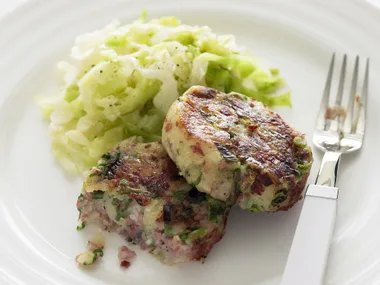 Corned beef patties with braised cabbage