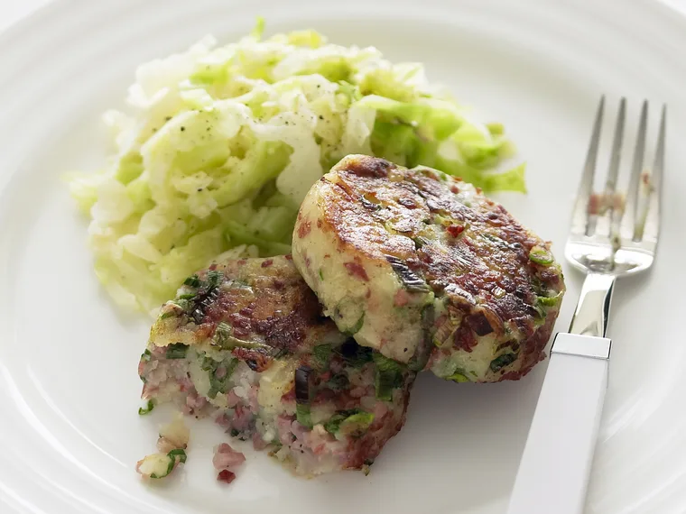 Corned beef patties with braised cabbage